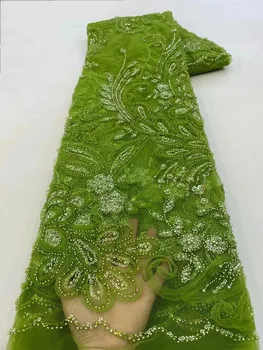 5 Ярдов Роскошной Африканской Тяжелой кружевной тюлевой ткани с бисером 2023 Французская аппликация с 3D цветочной вышивкой Ткань для шитья Материал