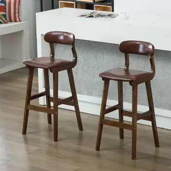 Деревянные роскошные барные стулья скандинавского дизайна, барные стулья из искусственной кожи для гостиной, уличная кухонная стойка, мебель Sillas Altas YQBC