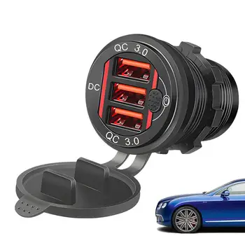 Автомобильное зарядное устройство USB QC 3.0, 3-портовый блок быстрого зарядного устройства с переключателем, автомобильный блок быстрой зарядки, Автомобильное зарядное устройство для поездок