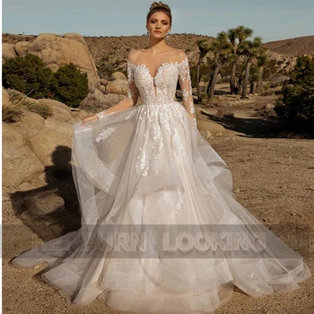 Классические свадебные платья HERBURN из плиссированного тюля с длинными рукавами, Персонализированные платья в стиле милой новинки Vestido De Casamento