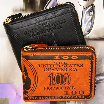 Женский кошелек в стиле ретро с долларовым принтом, мужской короткий кошелек для монет на молнии, мужской кошелек