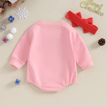 Рождественский наряд для маленьких девочек, боди с круглым вырезом и буквенным принтом и повязка на голову, осенняя одежда