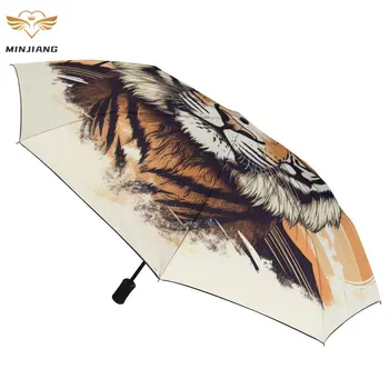 Автоматический зонт Tiger 8 Ribs Sunset Animals с солнцезащитными очками, черный зонт для пальто, портативные ветрозащитные зонты для мужчин и женщин