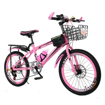 Детские велосипеды с 7 скоростями 20/22 дюйма, двухдисковый тормоз, противоскользящая педаль, Материал из высокоуглеродистой стали, с корзиной на заднем сиденье, велосипед