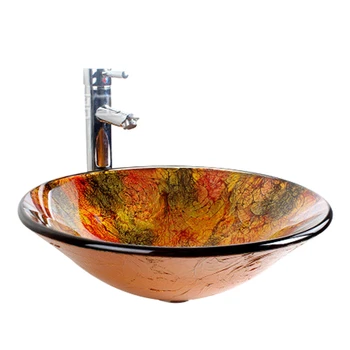 Керамический настольный умывальник круглой формы в европейском стиле, бытовой умывальник из закаленного стекла, сосуд для ванны, раковина с краном