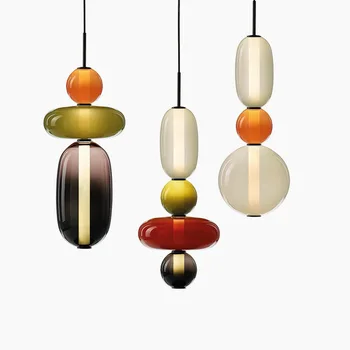 Современный подвесной светильник из разноцветного стекла для столовой Красочный домашний декор Подвесная лампа для внутреннего освещения Прикроватная лампа