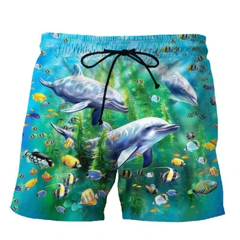 Мужские Женские модные летние шорты 2023, повседневные шорты с 3D принтом милого дельфина, купальник, пляжные быстросохнущие плавки, пляжные шорты