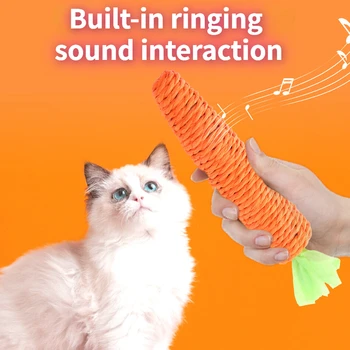Домашняя кошка, морковная игрушка, игрушки для жевания бумажной веревки, встроенный колокольчик, маленькие животные, милые игрушки для кошек, интерактивные игрушки для домашних животных