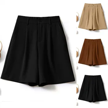 Женские шорты Летние Тонкие с высокой талией, прямые пятиточечные широкие брюки