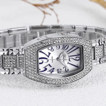 Роскошные часы с бриллиантами, женские кварцевые часы, винтажный футляр Tonneau Iced Out, Элегантные женские часы Reloj, женские наручные часы с большими цифрами
