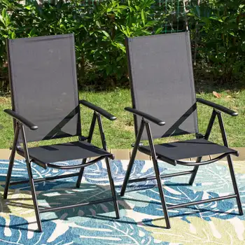Комплект MF Studio из 2 обеденных стульев для патио, алюминиевое складное кресло с 7 углами наклона спинки и сиденьем из текстиля, черный