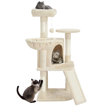 Башня из кошачьего дерева с корзиной-насестом для кошек среднего размера, бежевый