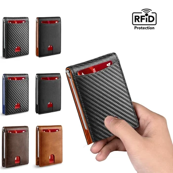Новый RFID-противоугонный держатель для карт из углеродного волокна с несколькими картами, мужской кошелек для кредитных карт, Роскошные кошельки из микрофибры